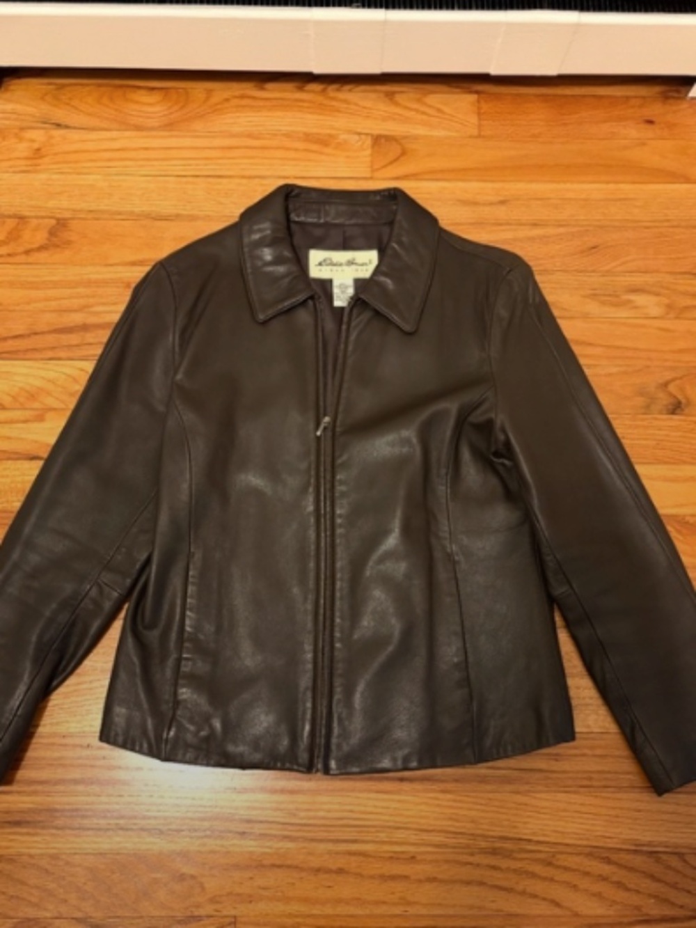 XS Women's Chocolate Brown Leather Zip Jacket VINTAGE Eddie Bauer